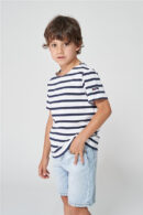 N2208 Camiseta Marsellesa manga corta de rayas Blanco/Marino