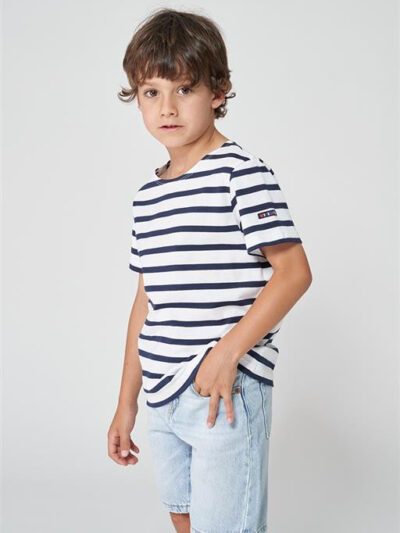N2208 Camiseta Marsellesa manga corta de rayas Blanco/Marino