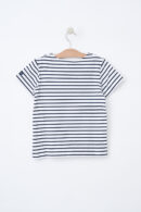 B2376 Camiseta básica rayas y botones en el hombro Blanco/Marino