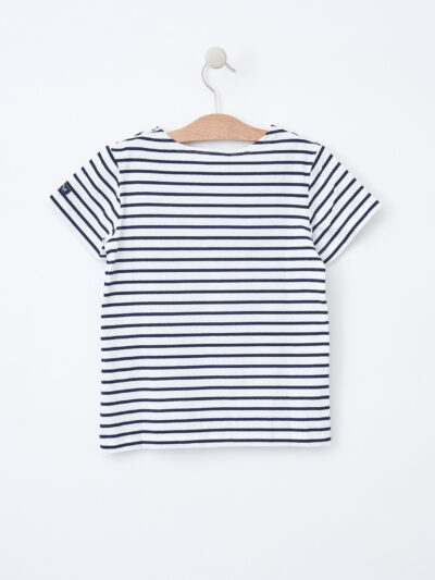 B2376 Camiseta básica rayas y botones en el hombro Blanco/Marino