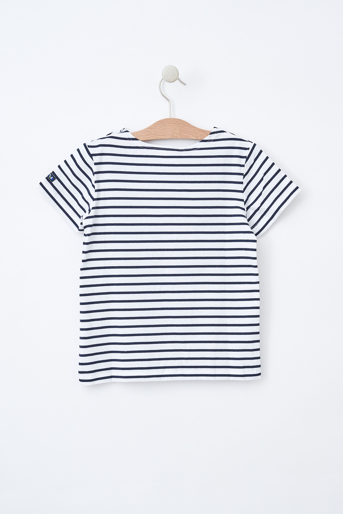 B2376 Camiseta básica rayas y botones en el hombro Blanco/Marino