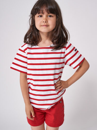 N2208 Camiseta Marsellesa manga corta de rayas Blanco/Cereza