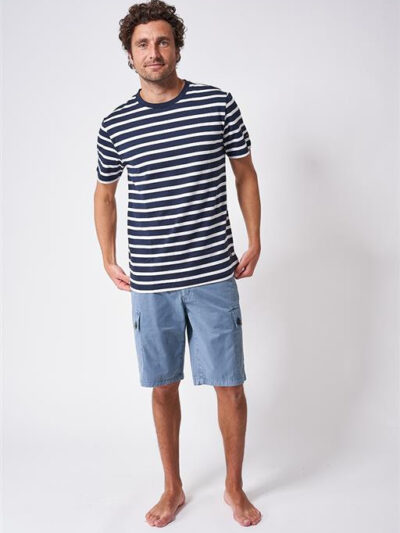 A2371 Camiseta de rayas cuello redondo Marino/Blanco