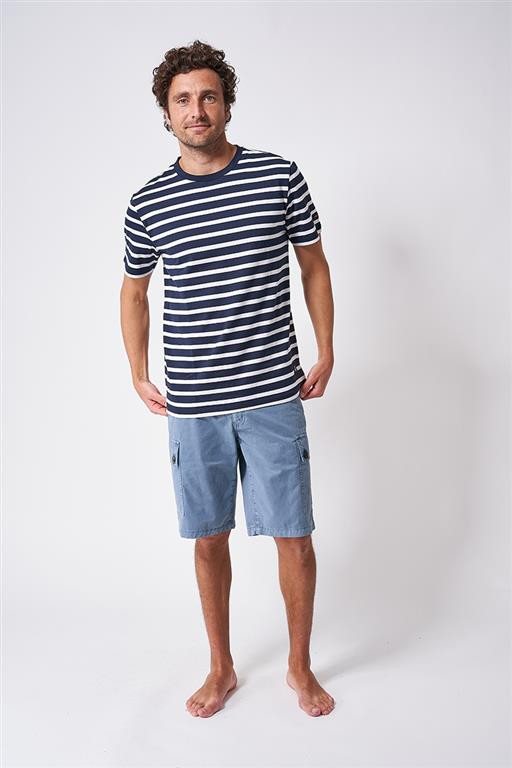 A2371 Camiseta de rayas cuello redondo Marino/Blanco