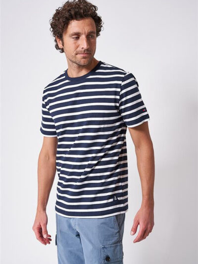 A2371 Camiseta de rayas cuello redondo Marino/Blanco