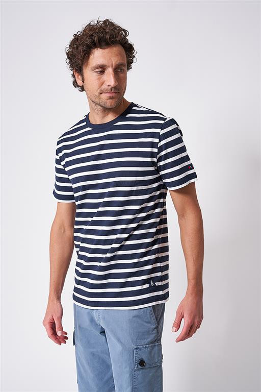 A2371 Camiseta de rayas cuello redondo Marino/Blanco