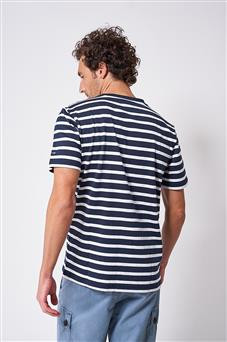 A2371 Camiseta de rayas cuello redondo Marino/Blanco