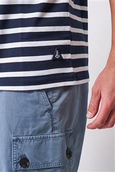 A2371 Camiseta de rayas cuello redondo Marino/Blanco