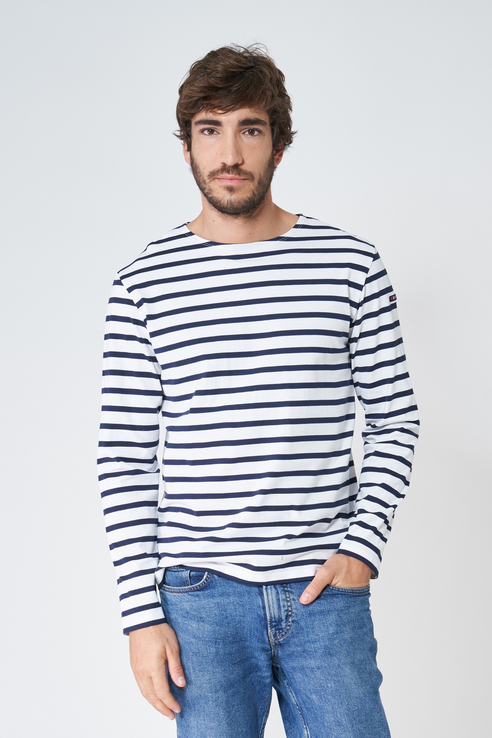 A2104 Camiseta manga larga de rayas Blanco/Marino