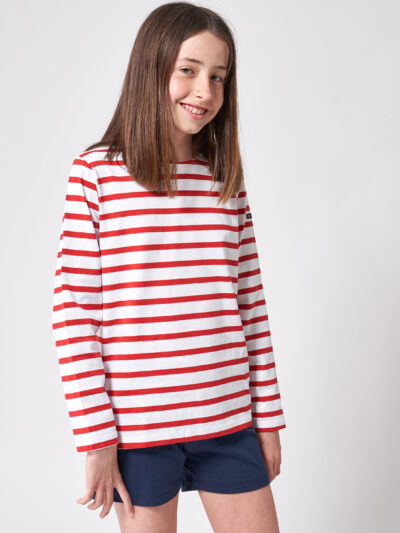 N2206 Camiseta manga larga de rayas Blanco/Cereza