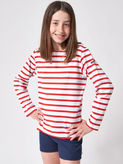 N2206 Camiseta manga larga de rayas Blanco/Cereza
