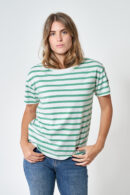 A2079 Camiseta de rayas manga corta Crudo/Verde