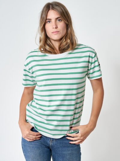 A2079 Camiseta de rayas manga corta Crudo/Verde